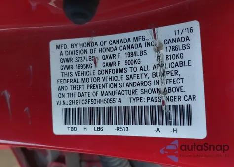 2017 Honda Civic Lx from USA, damaged, VIN 2HGFC2F50HH505514